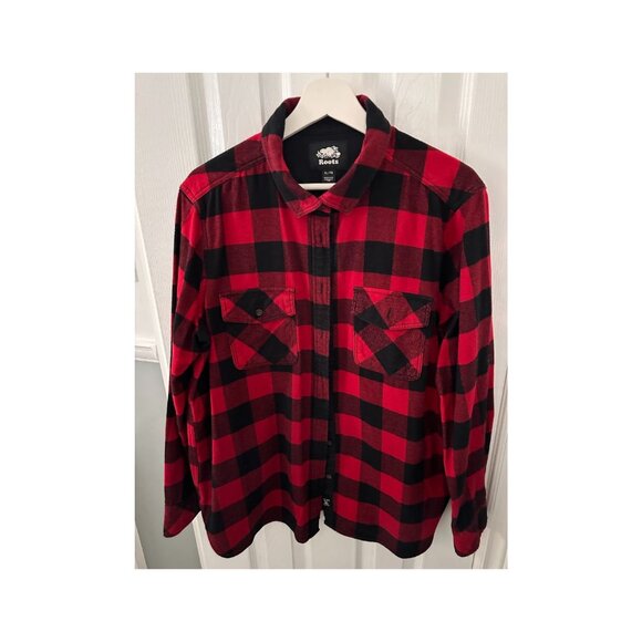 ROOTS Flannel Red & Black Plaid Shirt - Unisex - Picture 1 of 5